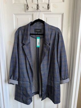 Liverpool Blue Plaid Relaxed Blazer Jacket